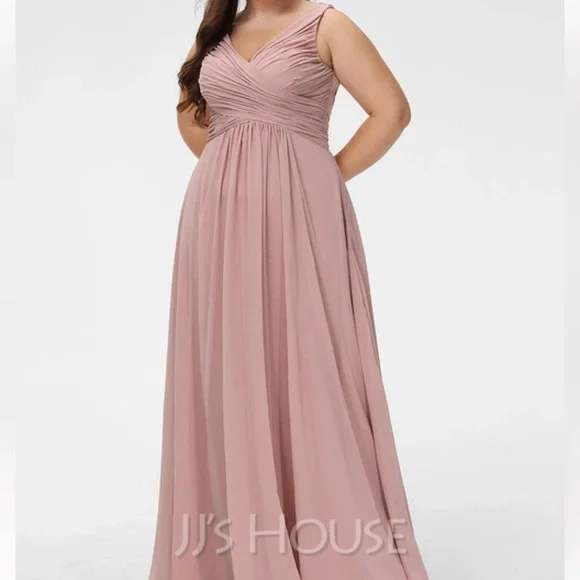 JJ’S HOUSE DUSTY ROSE Chiffon Bridesmaid Dress Slit Front Side - Picture 7 of 10